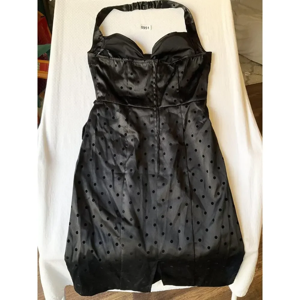 My Michelle Women Dress 11 Black Polka Dot Sheath Satin Coquettecore Bow - Picture 5 of 9